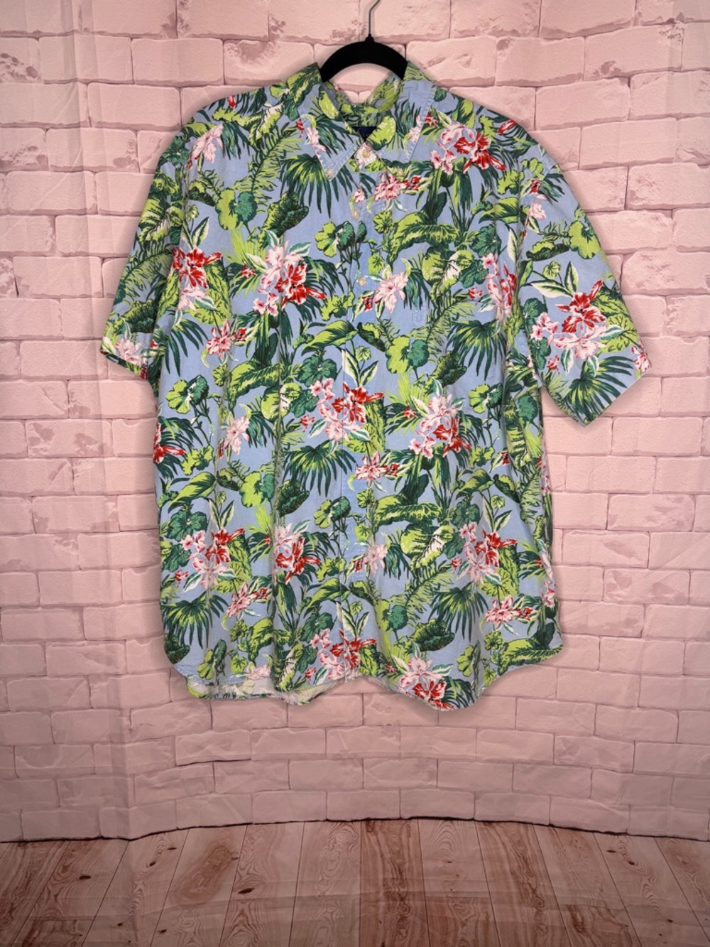Ralph Lauren Tropical Floral Button Up Shirt Blue Green Hawaiian Print 2XB